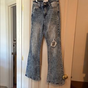 Distressed Risen Blue Flare Jeans